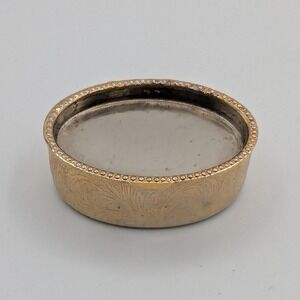 Vintage Italian Gold Tone Oval Pill Box Floral Scroll Engraved Beaded Trim Italy